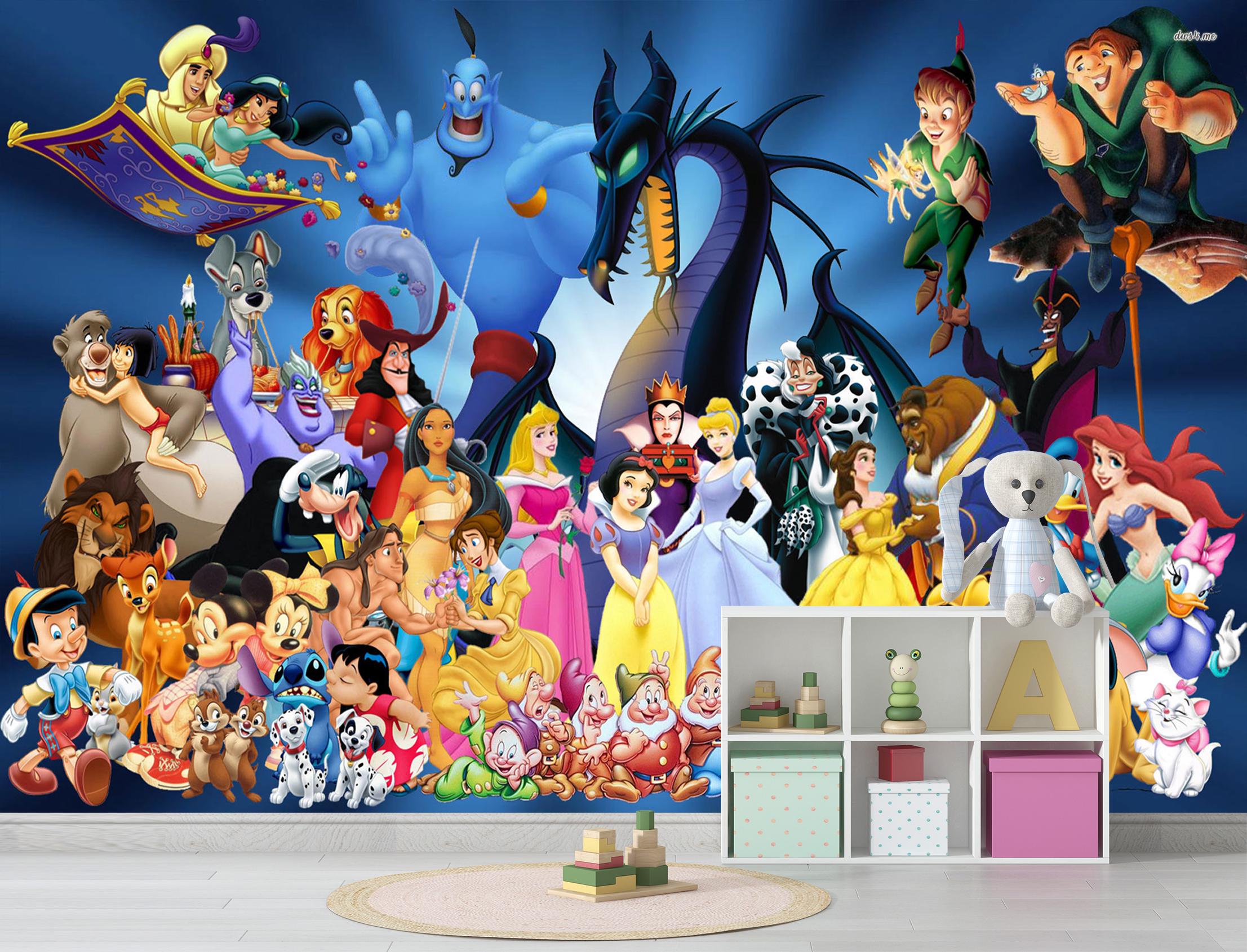 disney-princess-characters-mural-kids-room-decor-peel-and-stick-etsy