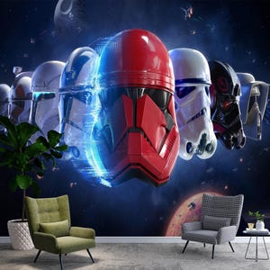 Carta da parati con maschere di Star Wars, carta da parati murale di Star Wars per camera da letto per ragazzi, carta da parati autoadesiva Dark Space, rimovibile, nera, effetto pelle e stick