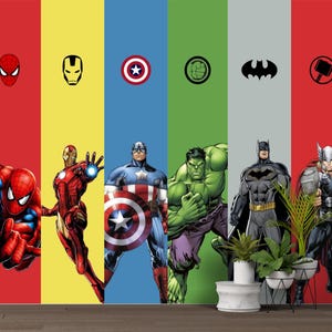 Süper Hero Avengers Team Wallpaper , Marvel Wallpaper , Avengers Cartoon Themed Kids Room Murals , Peel and Stick