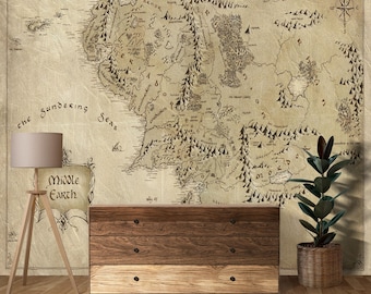 World Map Wallpaper, Middle Earth Map Wallpaper Non-Woven Peel And Stick