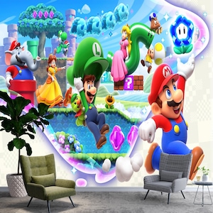 Süper Mario Wallpaper, Mario Wall Decor, Self-Adhesive, Peel And Stick, Non Woven