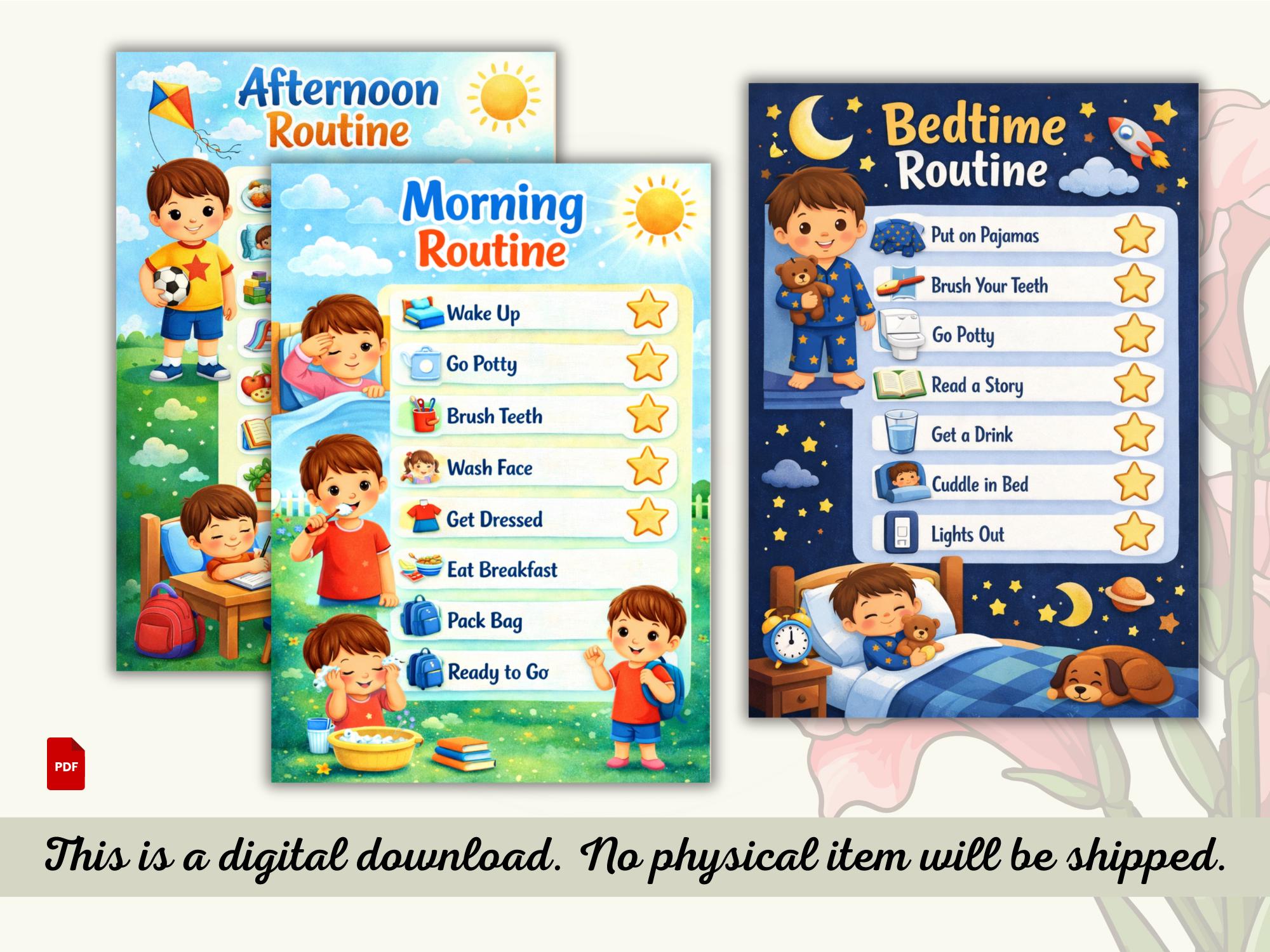 Evening Boy Routine Chart Toddler Boy Routine Chart Printable | Kids Daily Schedule | Morning ...