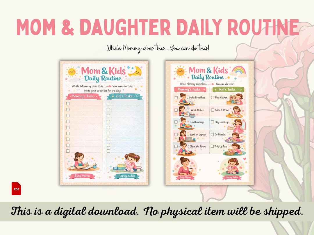 Mom and Daughter Routine Printable | Daily Schedule for Moms & Kids ...