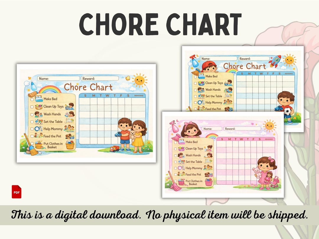 Kids Chore Chart Printable Bundle Boy Girl Neutral | Toddler Routine ...