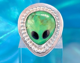 Alien Ring: Crushed Turquoise Inlay, Cosmic Jewelry sterling silver y2k kitsch 1990s rave space maximalist