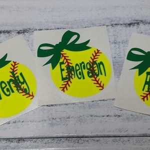 Softball helmet decal with name and bow