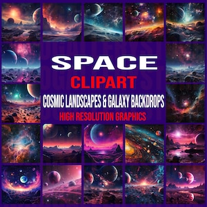 40+ Space Clipart Bundle – Cosmic Landscapes and Galaxy Backdrops PNG for Crafts, Posters and Digital Download