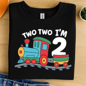 2nd Birthday Boy PNG Clipart – Two Two I’m 2 Train Theme Colorful Locomotive Digital Art for Kids Birthday T-Shirts, Mugs, Sublimation