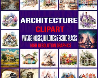 750+ Architecture Clipart Mega Bundle | JPG Historic and Modern Buildings | Design Assets for Print and Digital Use