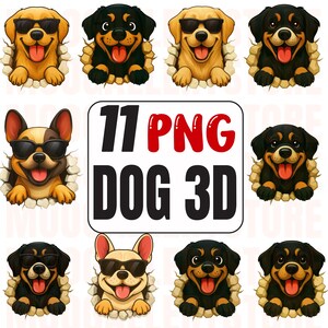 3D Cool Dog Clipart PNG – Funny Cartoon Dog Crashing Through Wall – Sublimation Design for Mugs & Shirts