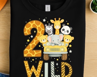 2つの野生のPNGクリップアート - かわいいサファリジャングル動物の誕生日デジタルアート（Tシャツ、マグカップ、昇華転写、DTF印刷用）