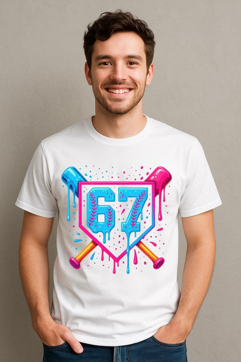 67 Baseball PNG Clipart – Neon Dripping Number With Bats and Home Plate ...