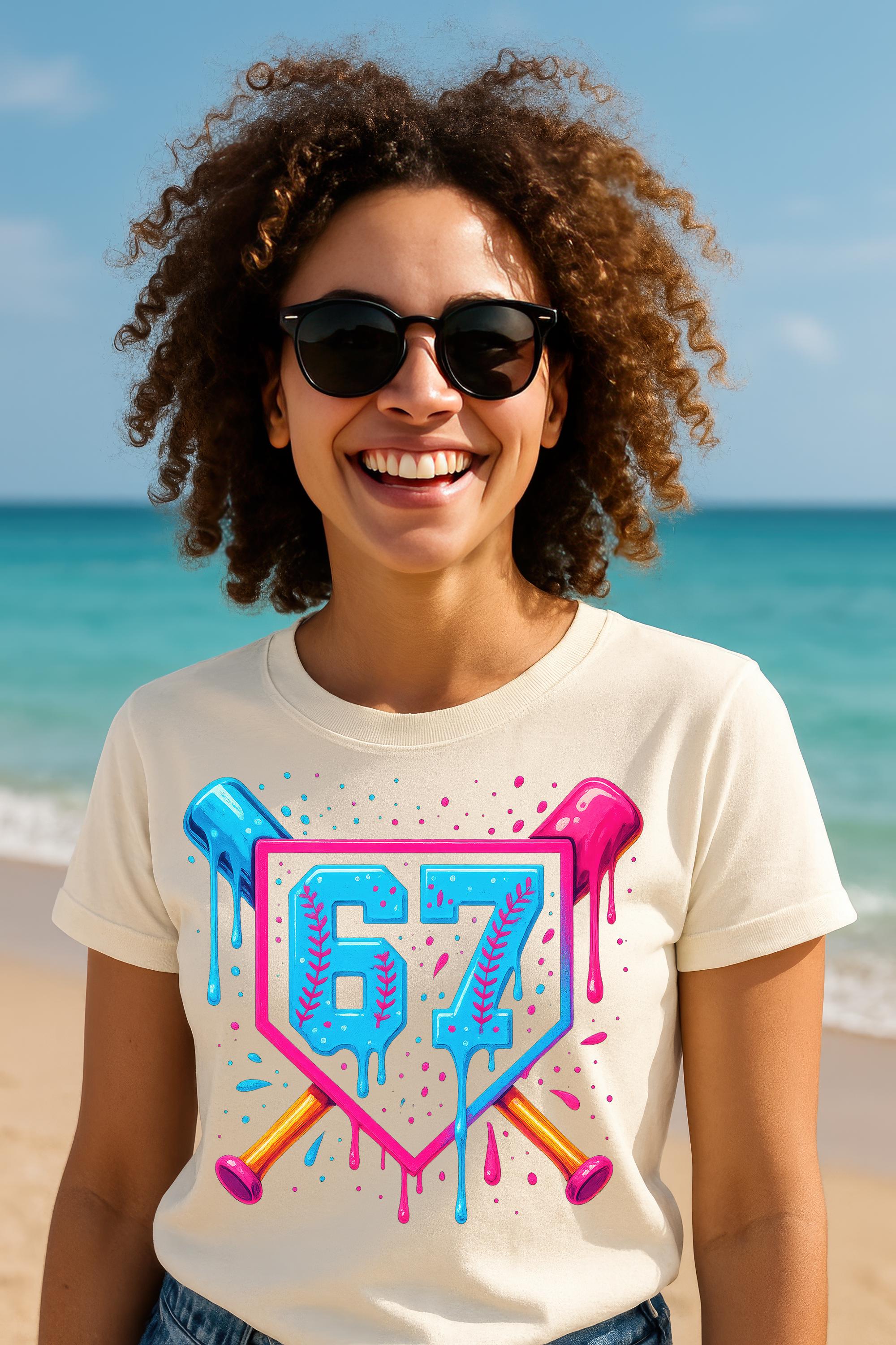 67 Baseball PNG Clipart – Neon Dripping Number With Bats and Home Plate ...