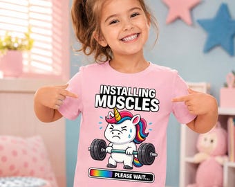 Muskelaufbau-Kinder-T-Shirt – Lustiges Gewichtheber-Einhorn-Gym-T-Shirt mit Grafik für Jungen und Mädchen