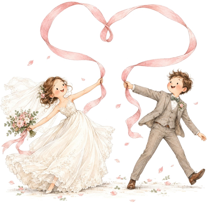 40 JPG Wedding Clipart Bundle, Whimsical Watercolor Bride Groom Art ...