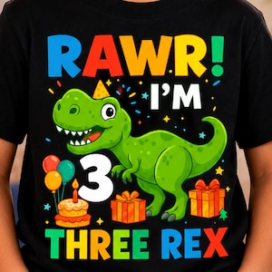 3rd Birthday Dinosaur PNG Clipart – Rawr I'm 3 Three Rex Cute Dino Design for Kids T-Shirts, Mugs, Sublimation, DTF