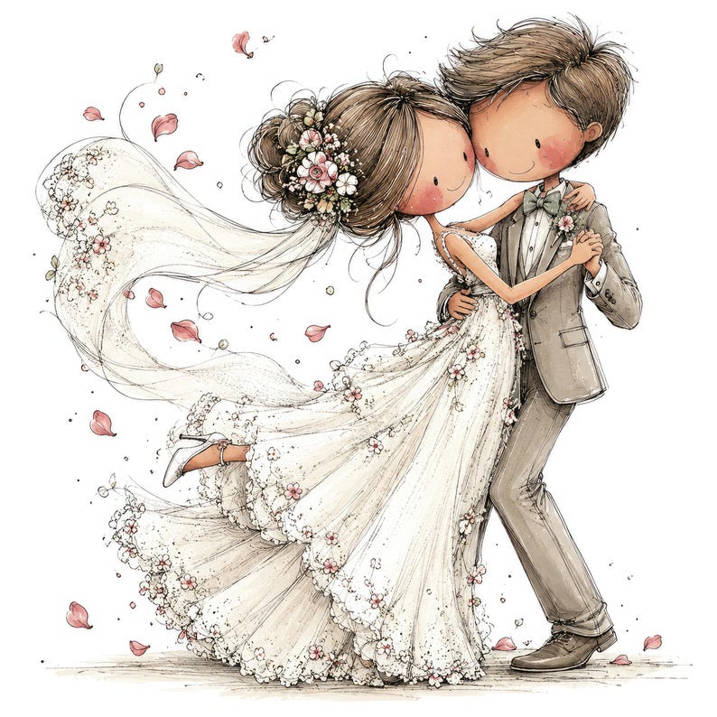 40 JPG Wedding Clipart Bundle, Whimsical Watercolor Bride Groom Art ...