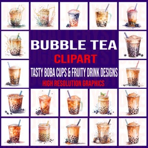 20+ Bubble Tea Clipart Bundle – Tasty Boba Cups and Fruity Drink Designs PNG for Crafts and Digital Download