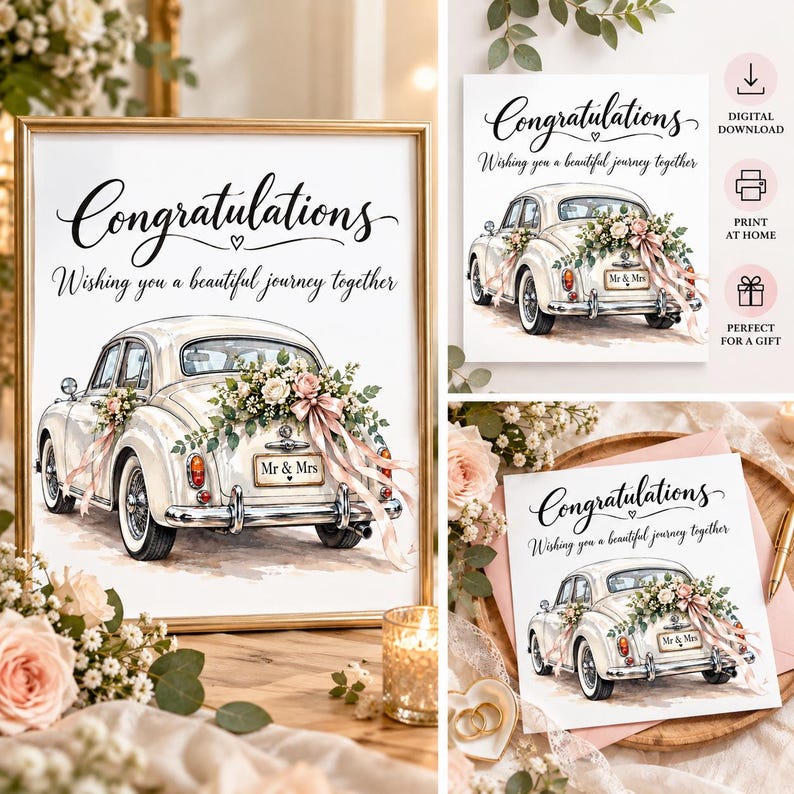 Personalized Wedding Congratulations Card, Custom Couple Names, Vintage ...