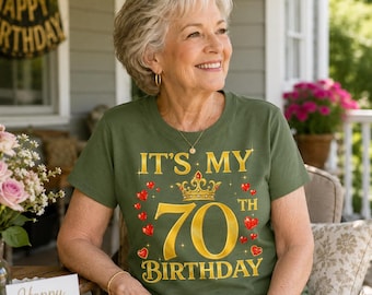 70th Birthday Shirt – Printed Rhinestone Effect Glam Milestone Birthday Gift for Her Unisex T Shirt