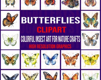 600+Butterfly Clipart Bundle |Watercolor Butterflies | Colorful Insects PNG JPG | Nature Sublimation | Digital Download