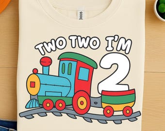 Two Two I’m 2 Train Birthday PNG Clipart for Kids T-Shirts and Mugs – Cute Cartoon Locomotive Design with Number Two