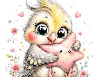 49 Whimsical Bird Clipart Bundle, Cute Watercolor Baby Bird JPGs (Digital Download)