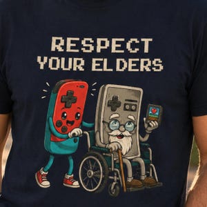 Funny Retro Gamer Tee | Respect Your Elders Graphic T-Shirt | Unisex Gaming Controller Design