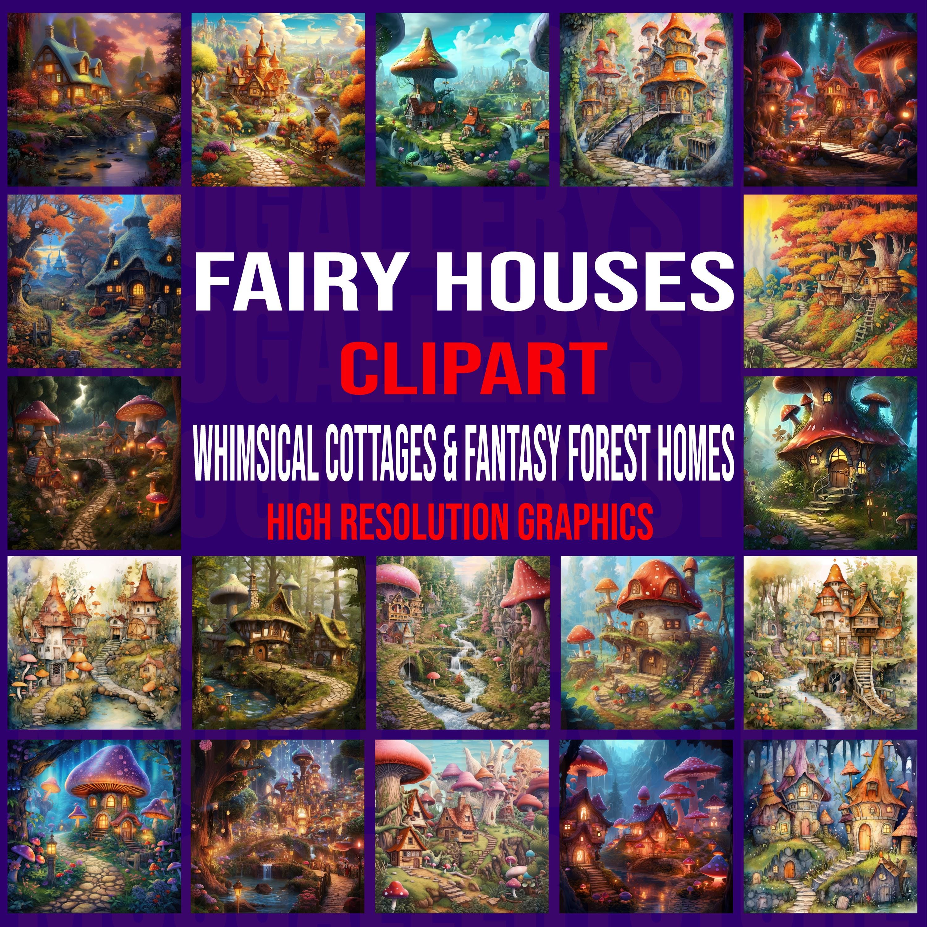 90+Fairy House Clipart Bundle| Magical Cottage & Fantasy Mushroom Houses PNG JPG | Whimsical Art for Crafts and Sublimation