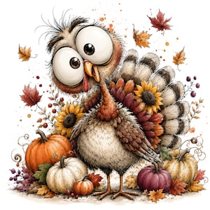 40 Thanksgiving-Truthahn-Cliparts im Paket, lustige Aquarell-Herbst-Truthähne (JPGs) (Digitaler Download)