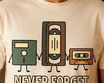 Nunca olvides los medios retro PNG Clipart – Diseño de casete VHS de disquete vintage para camisetas, tazas, sublimación, DTF