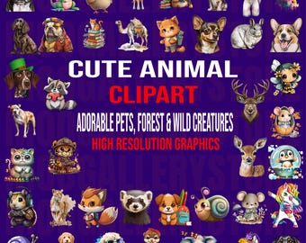 300+ Cute Animal Clipart Bundle | Forest Wild and Pet Creatures PNG | Cute Animals for Sublimation and Crafts