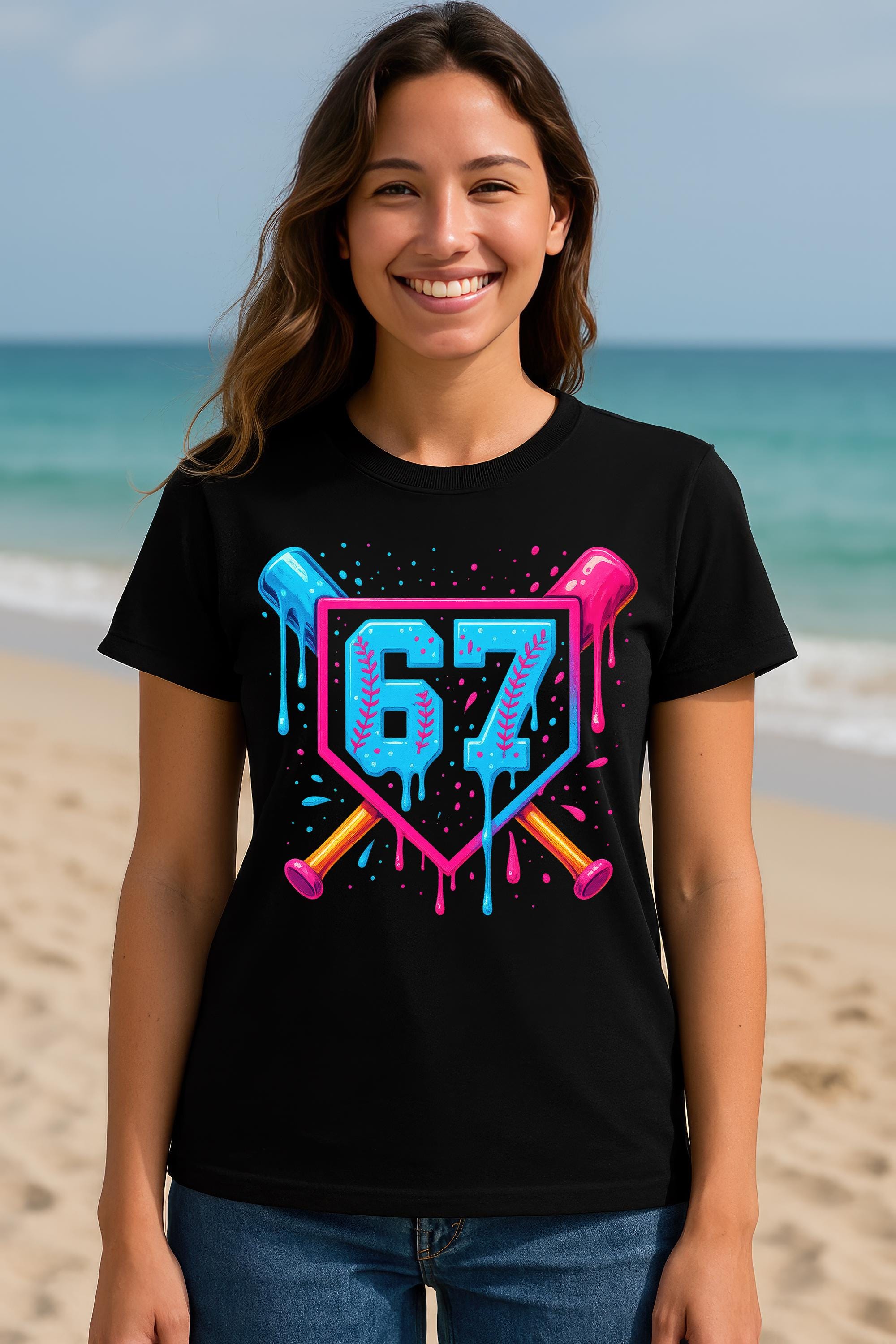 67 Baseball PNG Clipart – Neon Dripping Number With Bats and Home Plate ...