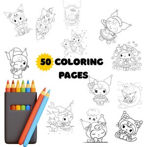 DIGITAL Coloring Pages For Kids, Printable Coloring Pages, toddler Coloring Pages, Girls Coloring Pages, party favor CUTE COLORING kawaii