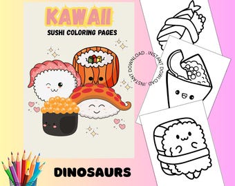 Páginas para colorear digitales para niños, hojas de 40 páginas, páginas para colorear kawaii imprimibles, actividad para colorear sushi kawaii, recuerdo de cumpleaños para colorear