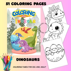 Pagine da colorare di dinosauri, 51 pagine di simpatici dinosauri, libri da colorare per bambini piccoli, audaci e facili, pagine da colorare per bambine, bambini e adulti, stampa digitale