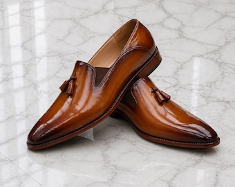 Handmade Leather Tassel Loafer | Men's Slip-On Dress Shoes