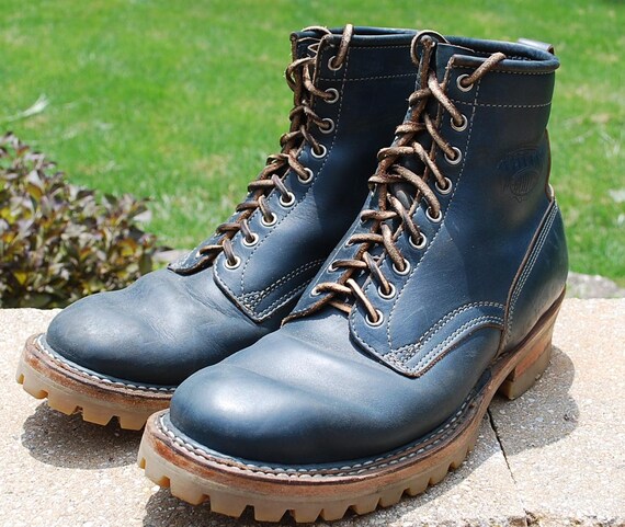 Handmade Blue Leather Work Boots | Mens Lace-up Oxford - Etsy display picture 1