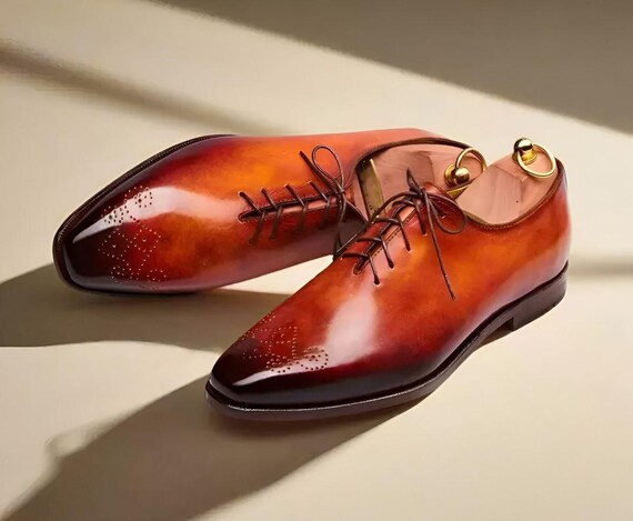 Leather Wingtip Oxford Dress Shoes Brown Lace Up‎ Classic Style Handmade Leather Wingtip Dress Shoes: Classic Tan Wholecut  main image 2