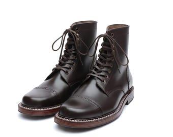 Handmade Black Leather Cap Toe Boots | Men's High Ankle Oxford