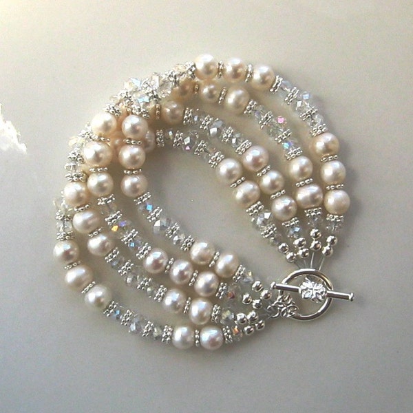 White Freshwater Pearl Bracelet White Pearl Wedding Bracelet Pearl Bridal Bracelet Wedding Jewelry