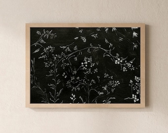 White Flowers on Black Background Printable Art, Digital Home Decor, Mother's Day gift