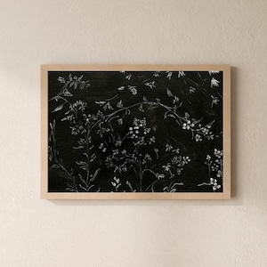 White Flowers on Black Art Print: Floral Home Decor (Digital Download)