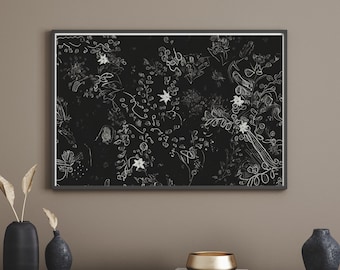 Black and White Rain Lily Printable Art, Digital Home Decor