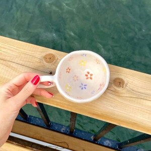 Handmade Ceramic Floral Coffee Mug: "Blooming Inside" Pottery, 150ml