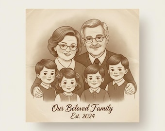 Custom Sepia Vintage Family Portrait from Photo | Heirloom Grandparents Gift Digital Download