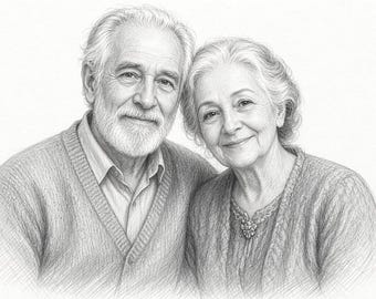 Custom Graphite Pencil Sketch Family Portrait from Photo | Grandparents Digital Download