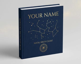 Premium Hardcover Birth Chart Book Cover Printable – Deep Blue & Gold Foil Constellation Astrology Journal Design PDF