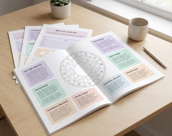 Modern Printable Natal Chart Analysis Report Template – Zodiac Wheel & Soft Pastels – Instant Digital Download Astrology PDF