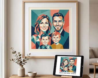 Custom Geometric Modern Family Portrait from Photo | Abstract Family Digital Art